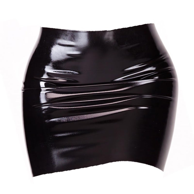 EXLATEX Women's Latex Rubber Gummi Black Mini Skirt (Medium, Black) - Image 1